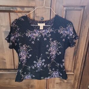 Notations Black and Purple Floral Blouse